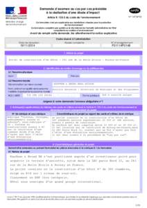 Demande d’examen au cas par cas préalable à la réalisation d’une étude d’impact N° 14734*02 Article Rdu code de l’environnement Ministère chargé