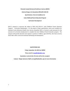 Alameda County Behavioral Healthcare Services (BHCS) Informal Request for Quotation (RFQ) #ECSpecifications, Terms & Conditions for Early Childhood Parent Education Program Curriculum Development