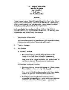 The College of New Jersey Board of Trustees April 20,2010 3:30 p.m. 106 Paul Loser Hall