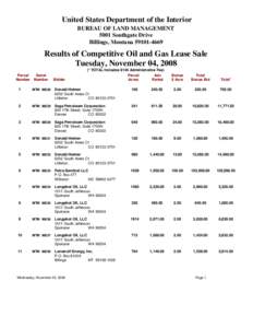 United States Department of the Interior BUREAU OF LAND MANAGEMENT 5001 Southgate Drive Billings, Montana[removed]Results of Competitive Oil and Gas Lease Sale