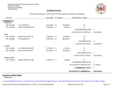 Laramie County Planning & Development Office 3966 Archer Pkwy Cheyenne, WY4512  Building Permits