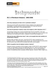 B.C.’s Petroleum Industry1 , [removed]How many employers are there in B.C.’s petroleum industry? There are currently 2,503 active petroleum industry employer-CUs registered with WorkSafeBC. For 2006, petroleum indu