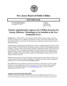 New Jersey Board of Public Utilities NEWS RELEASE For Immediate Release: November 21, 2014  Contact: