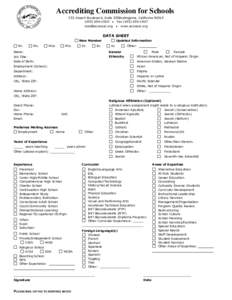 Accrediting Commission for Schools 533 Airport Boulevard, Suite 200Burlingame, California[removed]1060  Fax[removed]removed]  www.acswasc.org  DATA SHEET
