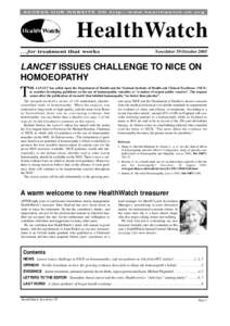 AC C E S S O U R W E B S I T E O N h t t p : / / w w w. h e a l t h w a t c h - u k . o rg  HealthWatch …for treatment that works  Newsletter 59 October 2005