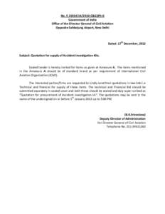 No. F[removed]C&G)(Pt-I) Government of India Office of the Director General of Civil Aviation Opposite Safdarjung Airport, New Delhi  Dated: 17th December, 2012