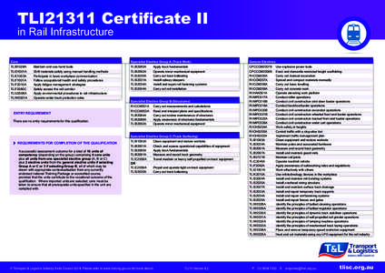 TLI21311 Certificate II in Rail Infrastructure Core Specialist Elective Group A (Track Work)