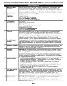 General and Specific Characteristics for Model:  MACCS2 (MELCOR Accident Consequence Code System, version 2)