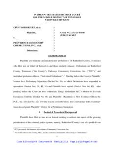 IN THE UNITED STATES DISTRICT COURT FOR THE MIDDLE DISTRICT OF TENNESSEE NASHVILLE DIVISION CINDY RODRIGUEZ, et al. Plaintiffs,