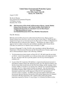 Letter from Tagliaferro (USEPA) to Mooney (GE), August 9, 2010, Re: 2010 Inspection of Riverbank Soil Restoration, Riprap, Aquatic Habitat Enhancement Structures, and Critical Ancillary Items Report & Supplemental In