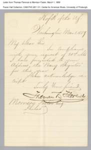 Letter from Thomas Florence to Morrison Foster, March 1, 1859 Foster Hall Collection, CAM.FHC[removed], Center for American Music, University of Pittsburgh. 