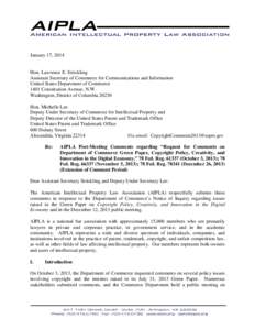 January 17, 2014 Hon. Lawrence E. Strickling Assistant Secretary of Commerce for Communications and Information United States Department of Commerce 1401 Constitution Avenue, N.W. Washington, District of Columbia 20230