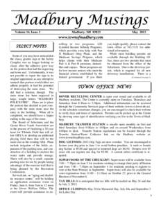 Madbury Musings Volume 14, Issue 2 Madbury, NH[removed]May 2012