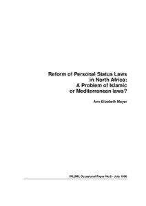 Reform of Personal Status Laws in North Africa: A Problem of Islamic