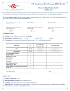 CFN Operations and Safety Awareness (COSA) Checklist Advanced Optical Methods Facility Building 735 This COSA form must be completed for all experimenters working in the CFN and must be submitted to the CFN User Office f