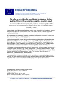[removed]EUSR Press Release - EU calls on the Presidential candidates to accept the election result - ENGLISH