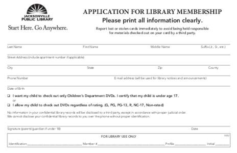 APPLICATION FOR LIBRARY MEMBERSHIP 