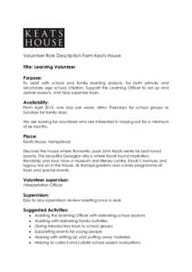 Keats House volunteer role description 2015_learning