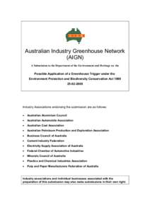 Climate change / United Nations Framework Convention on Climate Change / Carbon dioxide / Australian Industry Greenhouse Network / Kyoto Protocol / Emissions trading / Greenhouse gas inventory / Greenhouse gas / Flexible Mechanisms / Climate change policy / Environment / Carbon finance