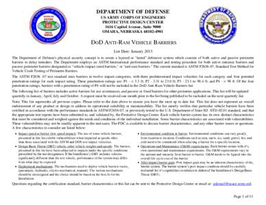 DEPARTMENT OF DEFENSE US ARMY CORPS OF ENGINEERS PROTECTIVE DESIGN CENTER 1616 Capitol Avenue, Suite 9000 OMAHA, NEBRASKA[removed]