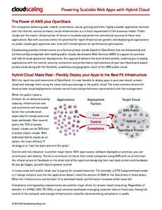 Powering Scalable Web Apps with Hybrid Cloud The Power of AWS plus OpenStack For companies delivering web, mobile, ecommerce, social, gaming and other highly scalable application services over the Internet, access to ela