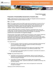 Project Summary sheet CCA 24 Preparation of Sustainability Assessments of Coastal Lakes. Author: NSW Department of Natural Resources (DNR) and Integrated Catchment Assessment and Management Centre (Australian National Un