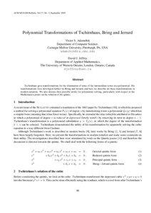 ACM SIGSAM Bulletin, Vol 37, No. 3, September[removed]Polynomial Transformations of Tschirnhaus, Bring and Jerrard