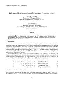 Equations / Quintic function / George Jerrard / Tschirnhaus transformation / Algebraic equation / Cubic function / Bring radical / Polynomials / Algebra / Mathematics