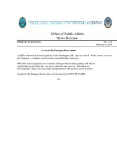 Office of Public Affairs  News Release IMMEDIATE RELEASE  No. 1-10