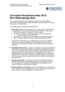 TRANSPARENCY INTERNATIONAL CORRUPTION PERCEPTIONS INDEX 2013 SHORT METHODOLOGY NOTE  Corruption Perceptions Index 2013: