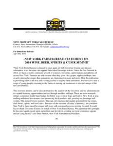 NEWS FROM NEW YORK FARM BUREAU Contact: Steve Ammerman, Manager of Public AffairsOfficeCell),  For Immediate Release: April 8th, 2014