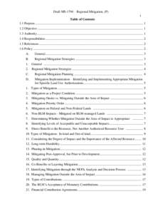Draft MS-1794 – Regional Mitigation, (P) i Table of Contents 1.1 Purpose. ..................................................................................................................................... 1 1.2 Obje