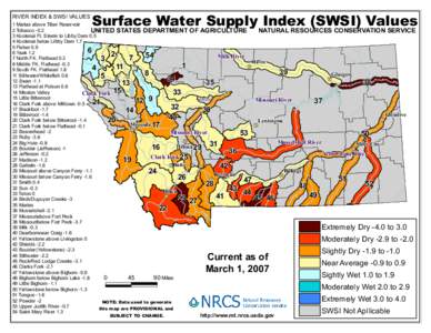 RIVER INDEX & SWSI VALUES  Surface Water Supply Index (SWSI) Values 1 Marias above Tiber Reservoir 2 Tobacco -0.2
