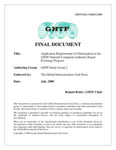 Application Requirements for Participation in the GHTF National Competent Authority Report Exchange Program
