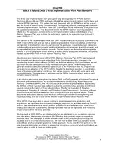 May 2009 WRIA 6 (Island[removed]Year Implementation Work Plan Narrative This three-year implementation work plan update was developed by the WRIA 6 Salmon Technical Advisory Group (TAG) and lead entity staff as a plannin