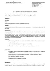     PLAN DE FORMACIÓN DEL PROFESORADO 2015­2016    Título:​