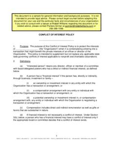 This document is a sample for general information and background purposes. It is not intended to provide legal advice. Please consult legal counsel before adapting this document for your use and the particular facts and 