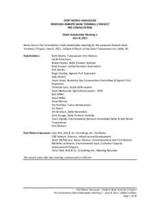 PORT METRO VANCOUVER PROPOSED ROBERTS BANK TERMINAL 2 PROJECT PRE-CONSULTATION Multi-Stakeholder Meeting 1 June 8, 2011 Notes from a Pre-Consultation multi-stakeholder meeting for the proposed Roberts Bank