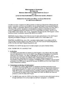 Memorandum of Understanding Between the Michigan Department of Environmental Quality and the United States Environmental Protection Agency, Region 5