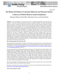 The Boston Fed Study of Consumer Behavior and Payment Choice: A Survey of Federal Reserve System Employees