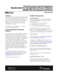 Information about Environmental Management  Requirements for Non-Agricultural Source Materials (NASM) Plan Development Certificate Updated March 2013