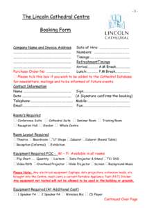 -1-  The Lincoln Cathedral Centre Booking Form  Company Name and Invoice Address