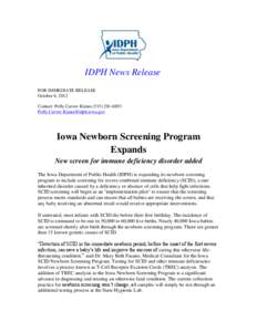 IDPH News Release FOR IMMEDIATE RELEASE October 8, 2012 Contact: Polly Carver-Kimm[removed]removed]