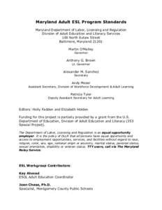 Needs assessment / Maryland Department of Labor /  Licensing and Regulation / The Judge Charles J. Vallone School / English-language learner / Education / English-language education / English as a foreign or second language