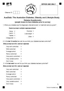 OFFICE USE ONLYObserver ID  AusDiab: The Australian Diabetes, Obesity and Lifestyle Study