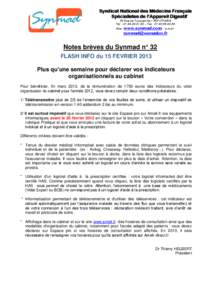 Syndicat National des Médecins Français Spécialistes de l’Appareil Digestif 79 Rue de Tocqueville – 75017 PARIS Tél. : [removed]. - Fax : [removed]Site : www.synmad.com - e.mail :