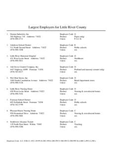 Largest Employers for Little River County 1 . Domtar Industries, Inc. 285 Highway 71S Ashdown[removed][removed]Ashdown School District