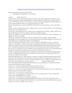 Southern Campaign American Revolution Pension Statements & Rosters Pension Application of Anthony Baker S12957 Transcribed and annotated by C. Leon Harris Virginia Hardy County Sct On this 21st day of May 1833 personally