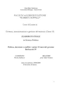 Alma Mater Studiorum Università di Bologna – Sede di Forlì FACOLTA’ di SCIENZE POLITICHE “ROBERTO RUFFILLI” Corso di Laurea in