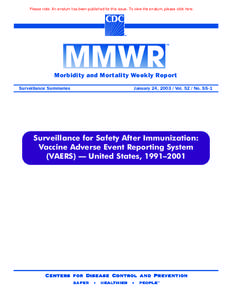 Please note: An erratum has been published for this issue. To view the erratum, please click here.  Morbidity and Mortality Weekly Report Surveillance Summaries  January 24, [removed]Vol[removed]No. SS-1